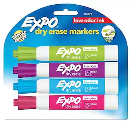 Expo - Dry Erase Markers, Chisel Tip, Assorted, 4/Pack (81029)