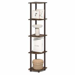Furinno - TURN-N-TUBE 5 Tier Corner Shelf, Corner Bookshelf, Display Shelf for Living Room, Bedroom - Black Walnut/Brown