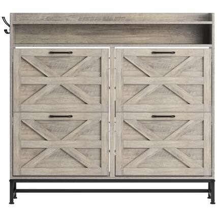 Front. HTUTWOO - Large Capacity Shoe Cabinet - Dwellerswith Multi-Functional Top – Entryway,Storage Organizer for Families,Apartment - Gray.