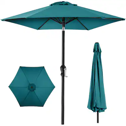 Front. Best Choice Products - Best Choice Products 10ft Outdoor Steel Market Patio Umbrella w/ Crank, Tilt Push Button, 6 Ribs - Cerulean - Cerulean.