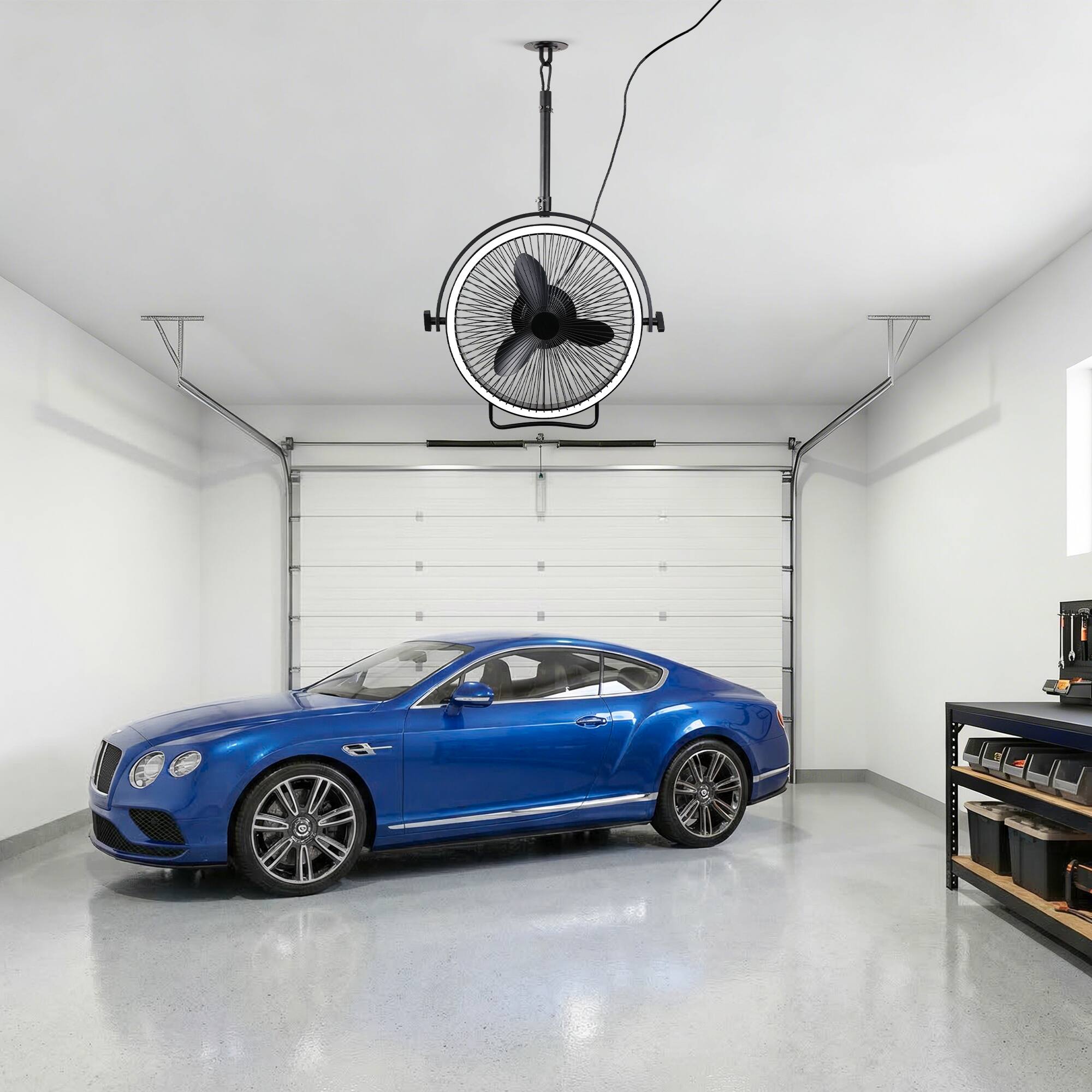 Alt View 2. Parrot Uncle - 20" Matte Black Integrated LED Rotatable Covered Outdoor Garage Ceiling Fan with Light and Remote - Matte Black.