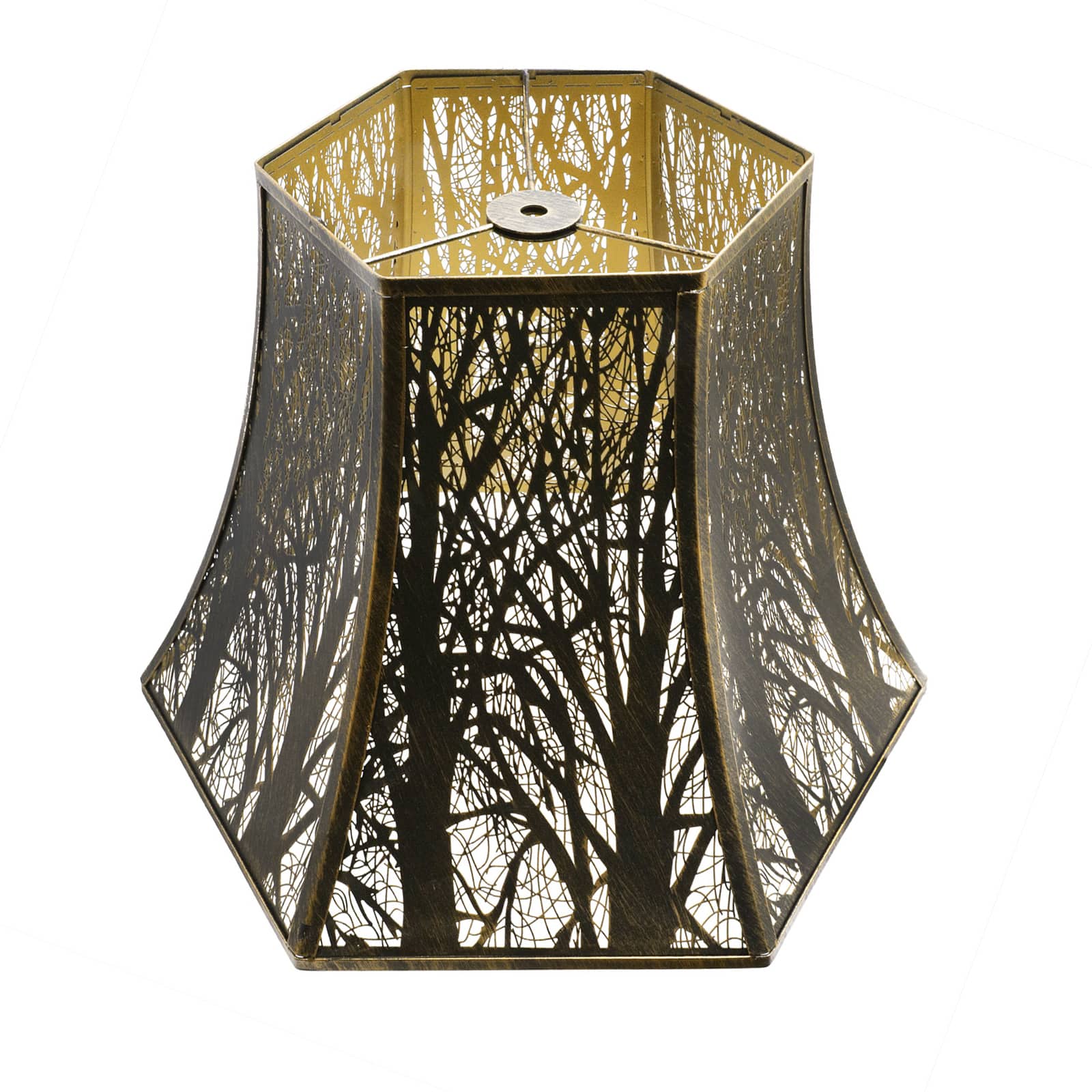 Alucset - Metal Square Cut Corner Large Bell Lamp Shade Replacement for Table Floor Lamps - Etched Tree Design Antique Bronze Gold - Antique Bronze & Gold