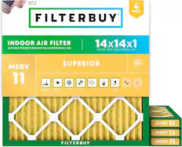 Filterbuy - 14x14x1 MERV 11 Pet & Allergy Defense, Electrostatic Pleated HVAC AC Furnace Air Filters Replacement (4-Pack) - Gold