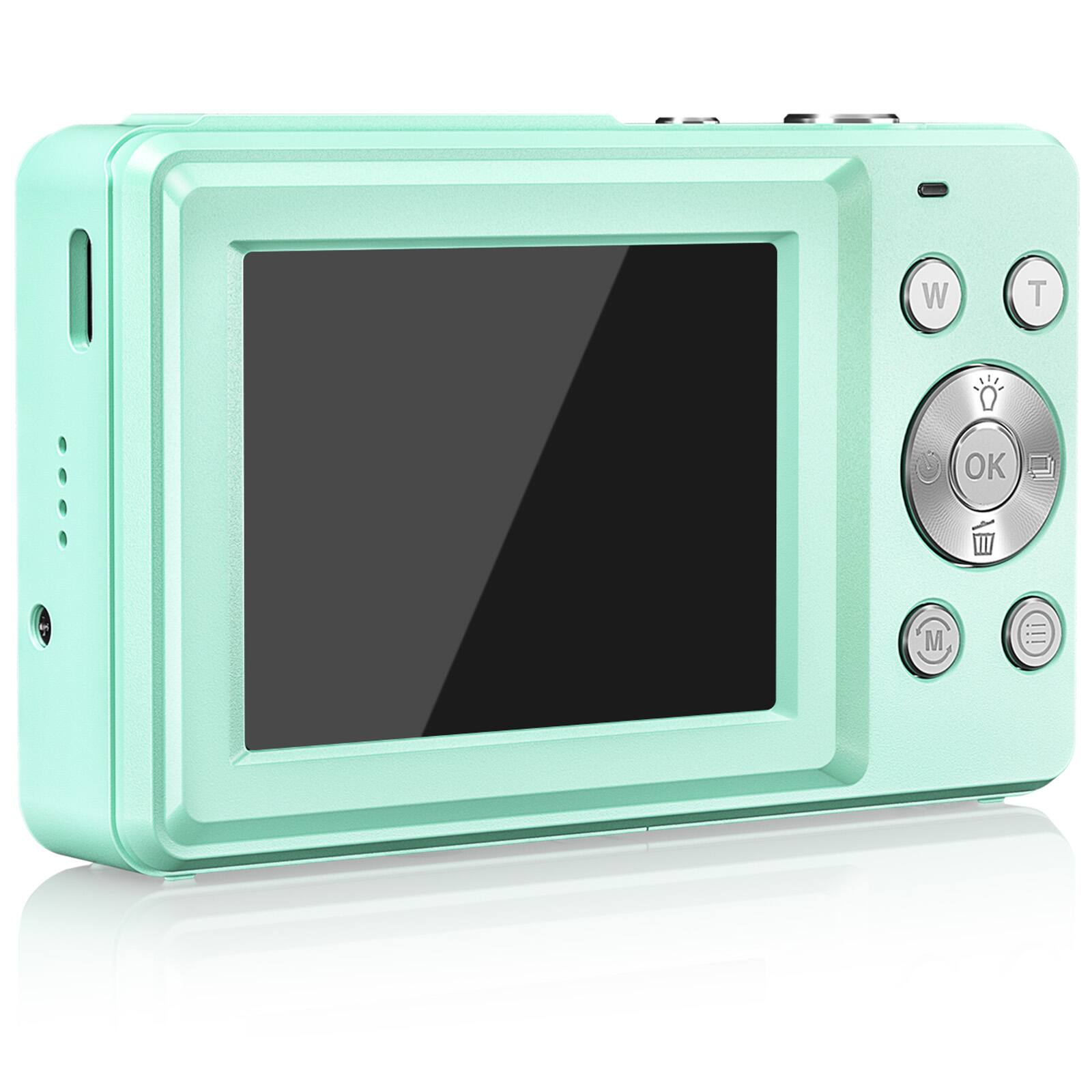 Left. CAMKORY - Compact Point-and-Shoot Digital Camera with 32GB Memory Card – Lightweight & Pocket-Sized - Mint Green.