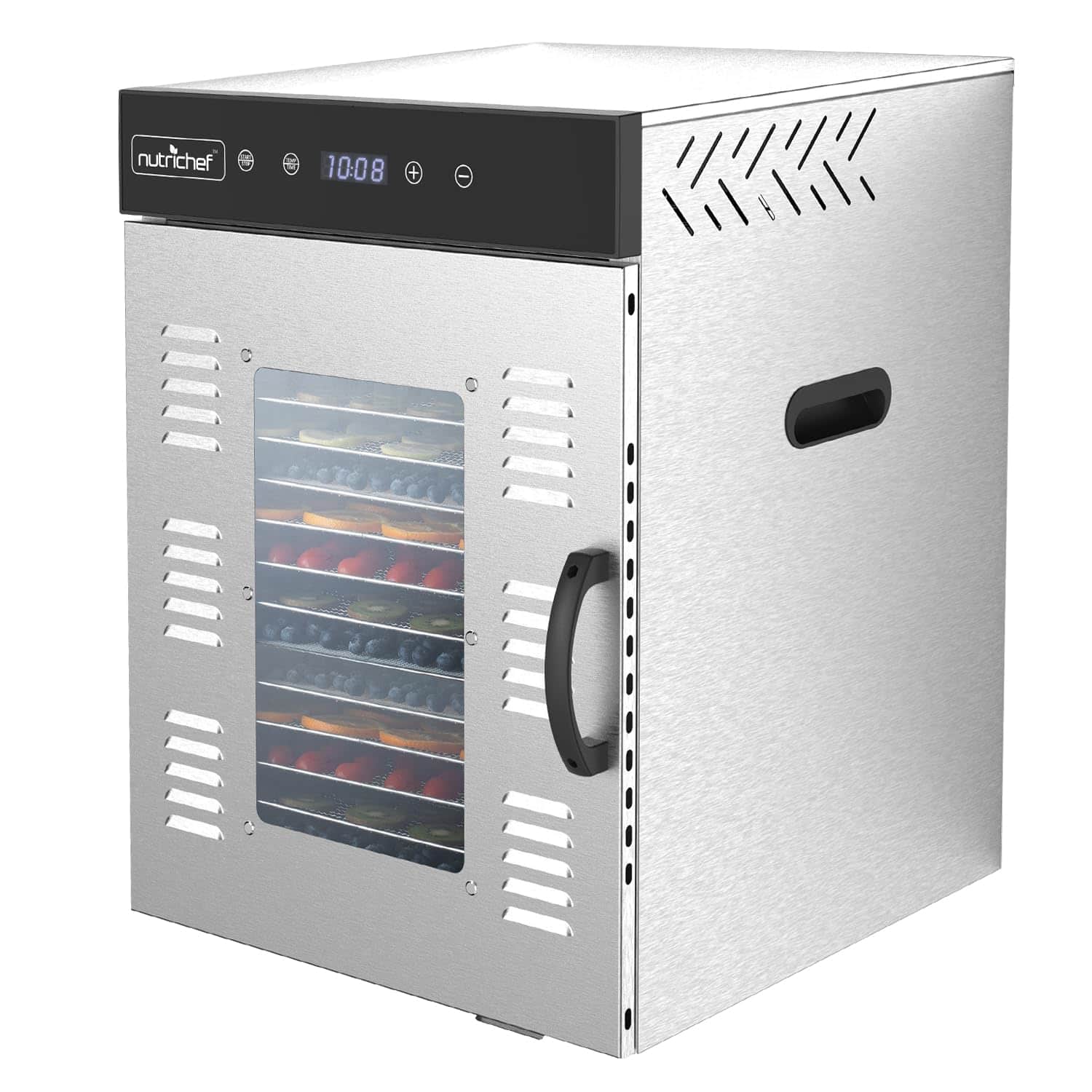 NutriChef - 16-Shelf Commercial Food Dehydrator – 1500W, Digital Timer, Temperature Control - Silver