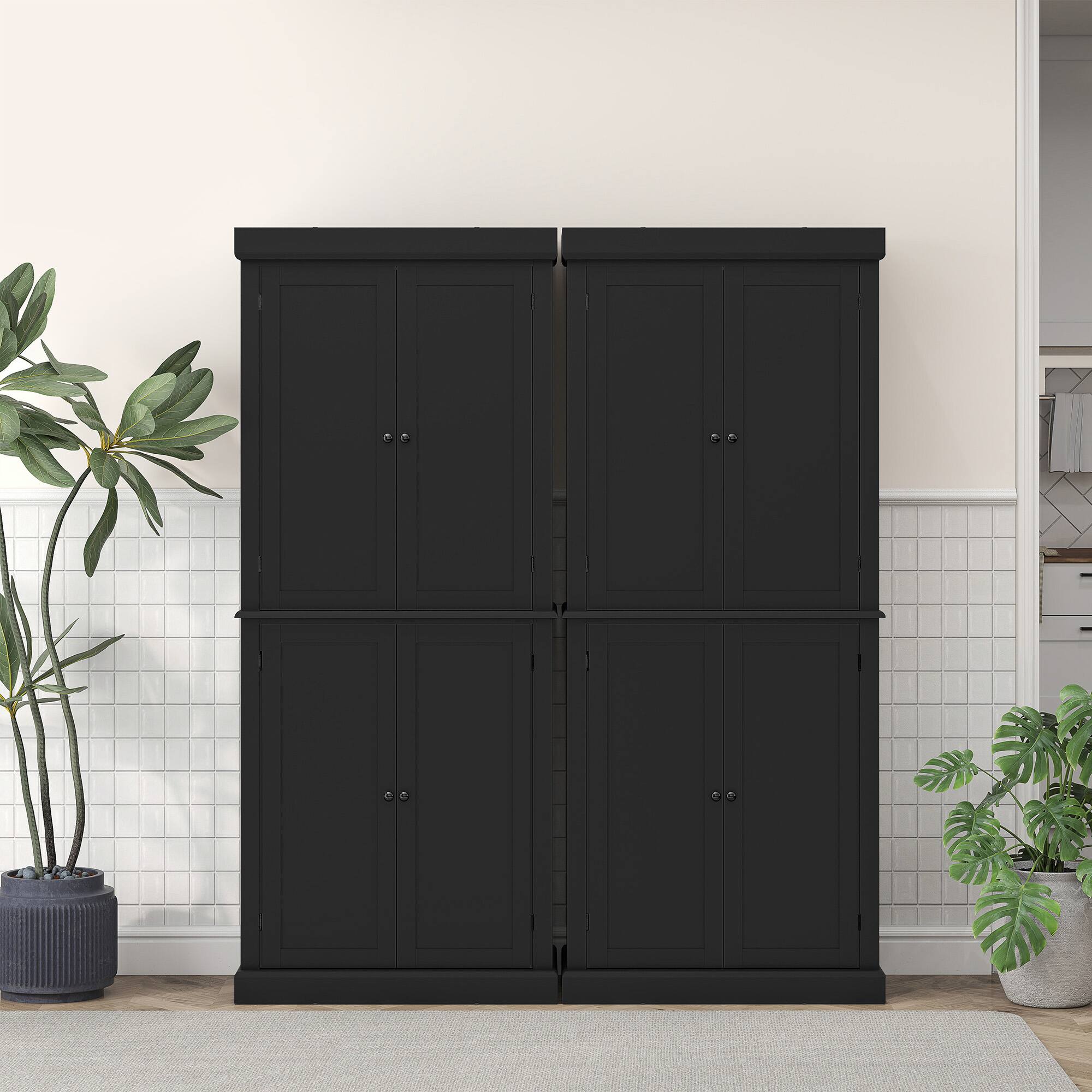 Alt View 8. Homcom - 72.5" Freestanding Kitchen Pantry Cabinet, Tall Storage Cabinet with 4 Doors and 2 Adjustable Shelves for Dining Room - Black.