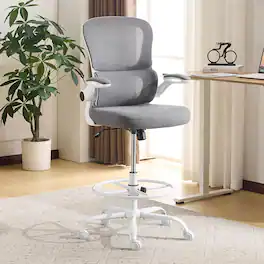 Winado - Office Artist Chair with Adjustable Footrest and Lumbar Support Contoured Back Support, Flip-Up Armrests, 360° Swivel - Mesh Grey