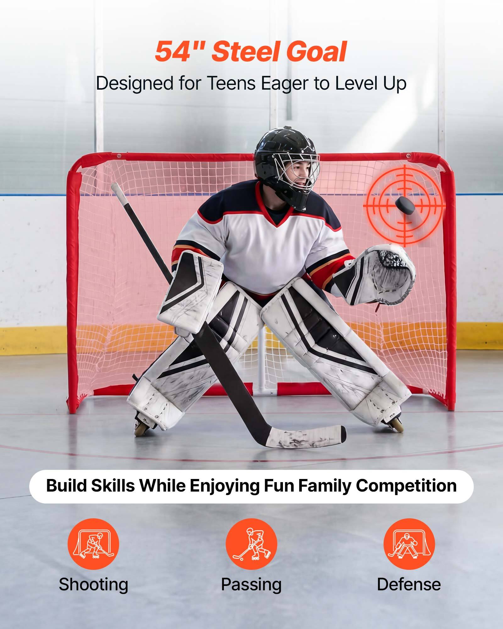 54" Steel Goal  
Designed for Teens Eager to Level Up  

Build Skills While Enjoying Fun Family Competition  

- Shooting  
- Passing  
- Defense