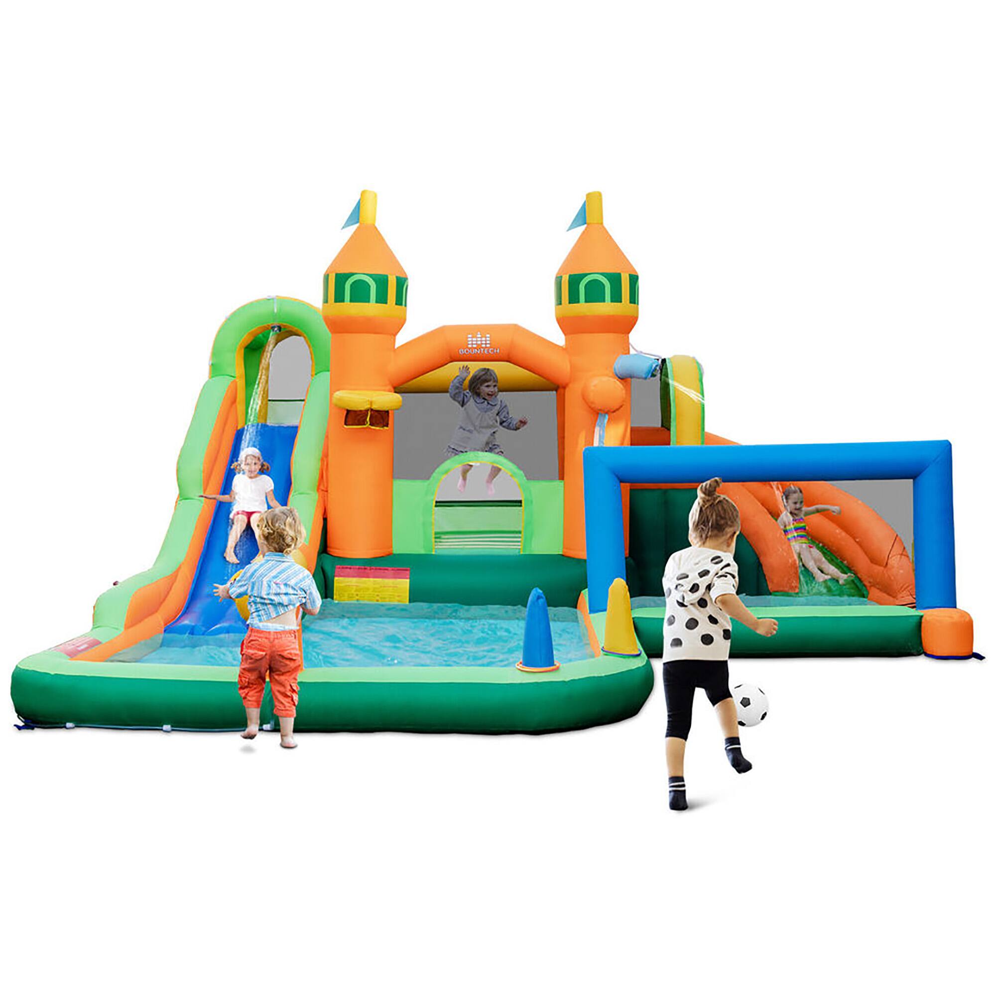 Alt View 9. Gymax - Gymax Kids Inflatable Water Slide Park w/735W Blower Basketball Rim Wet Dry Combo - Multicolor.