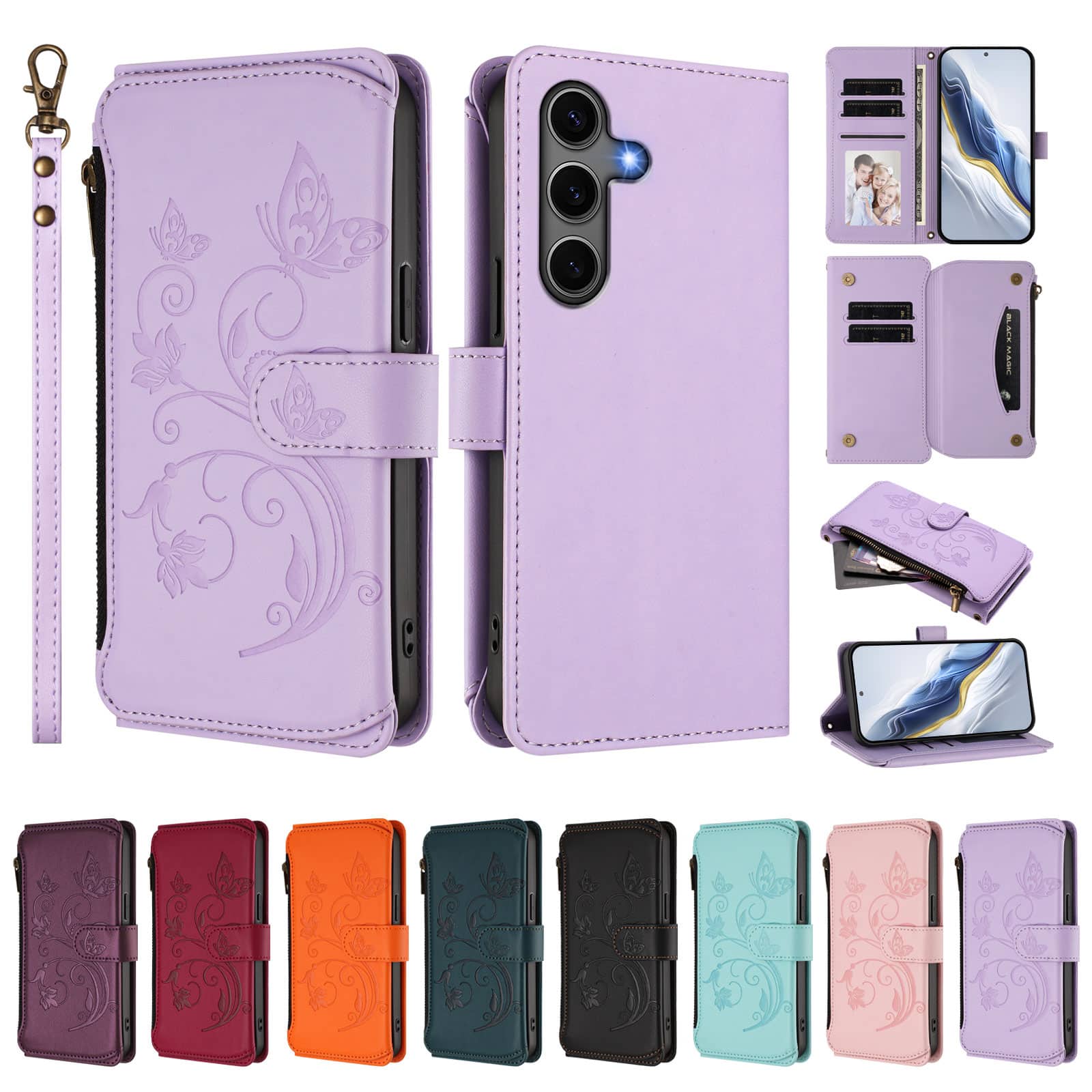 Dteck - Crossbody Wallet Case for Samsung Galaxy S25+/S25 Plus,Embossed Butterfly Flower Folio Cover with Zipper Pocket+Strap - Purple price history on PriceWatchPro