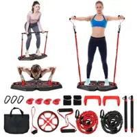 Costway - Portable Home Gym Full Body Workout Equipment with  8 Exercise Accessories - Black/Red - Front_Zoom