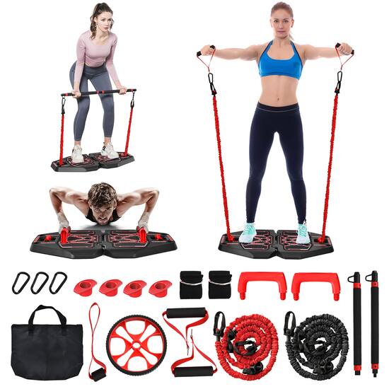 Costway Portable Home Gym Full Body Workout Equipment with 8 Exercise Accessories Black Red COST01798 Best Buy