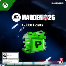 XBOX SERIES X|S, EA SPORTS, MADDEN 26, NFL, 12,000 Points, P, EVERYONE, E, Mild Lyrics, ESRB, In-Game Purchases (Includes Random Items), Users Interact, NFLPA