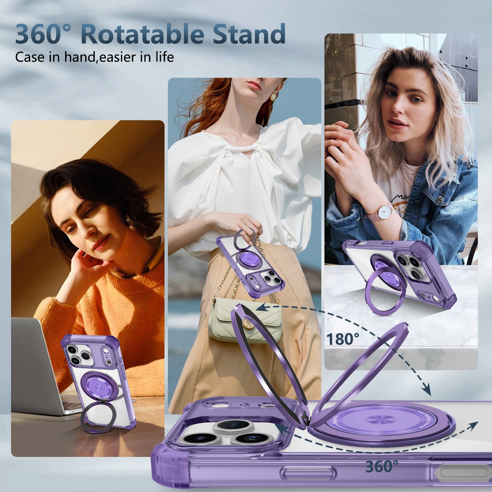 360° Rotatable Stand  
Case in hand, easier in life