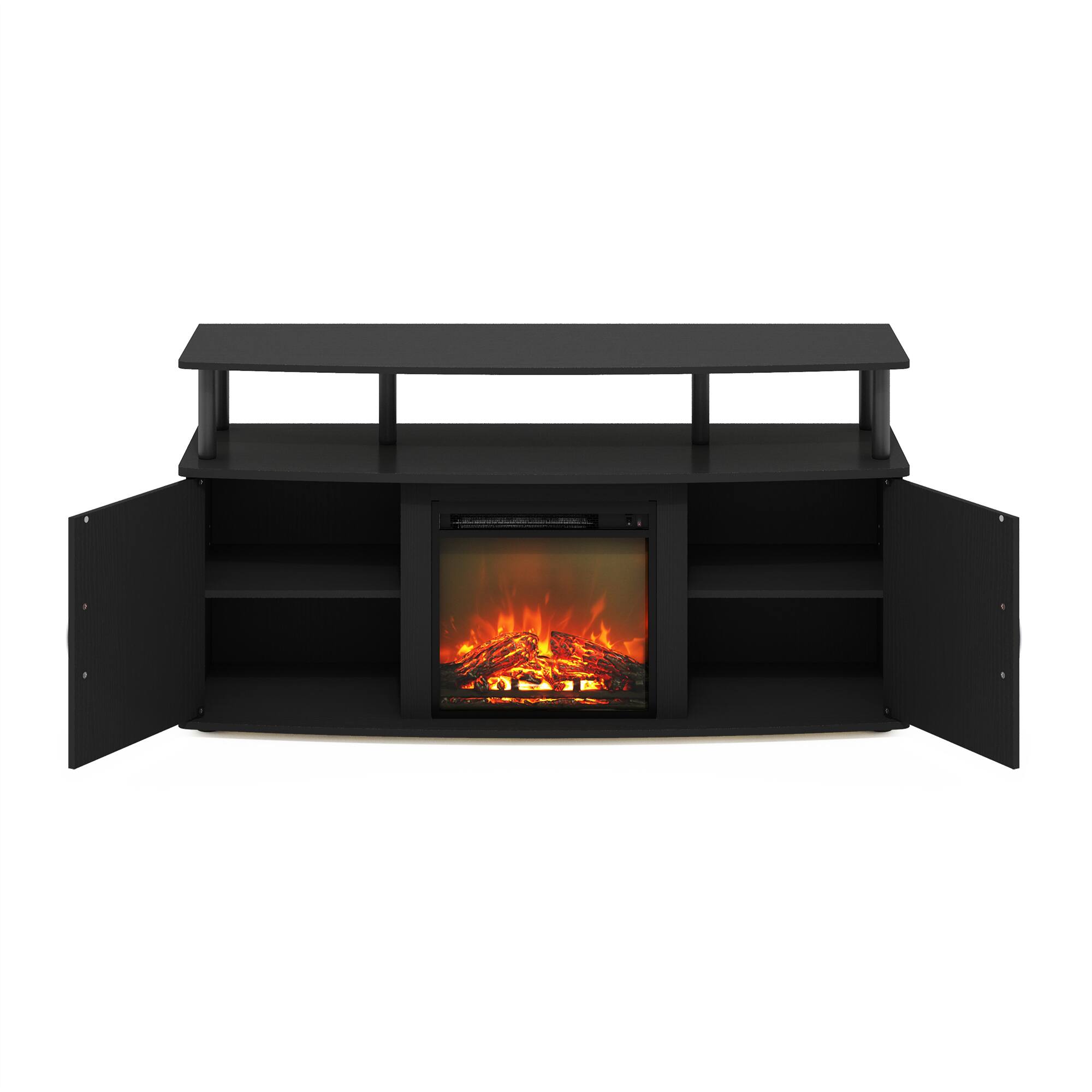 Alt View 5. Furinno - JENSEN TV Stand, Entertainment Center, TV Console with Fireplace and Open Shelf, for Living Room, Bedroom - Dark Americano/Black.