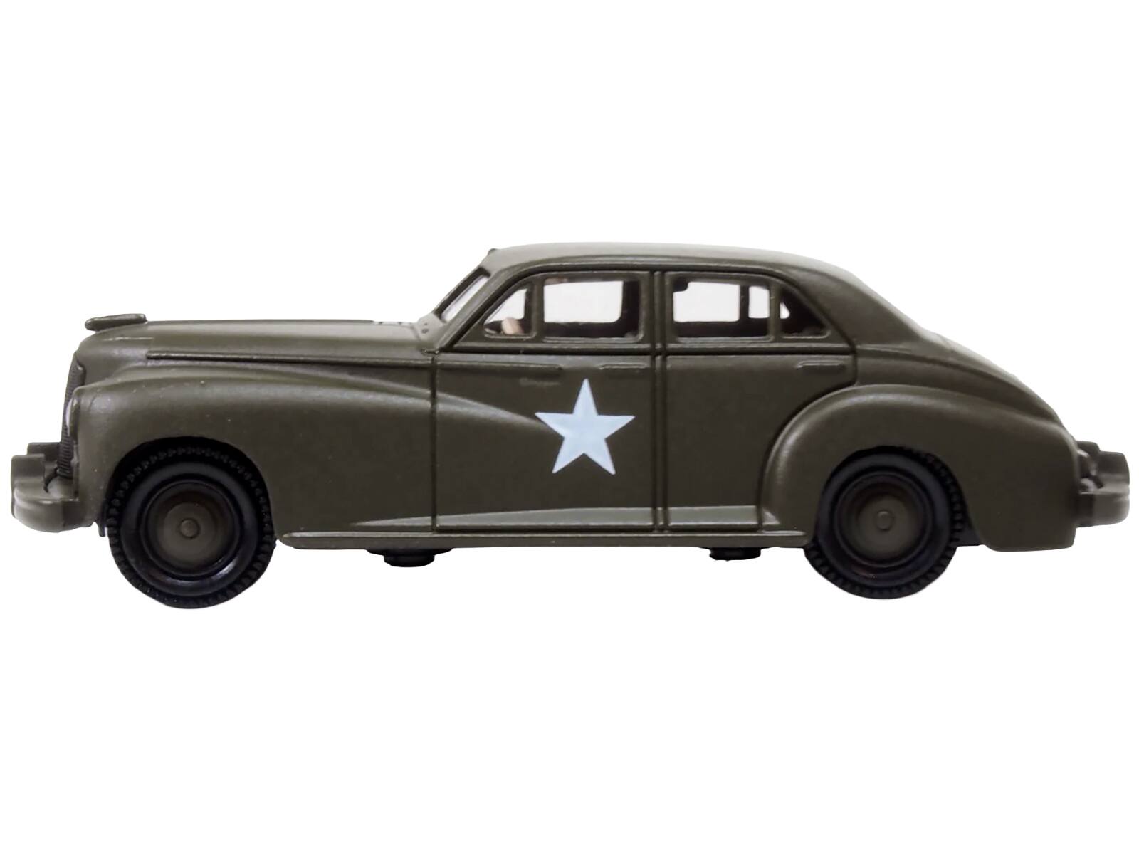 Left. Oxford Diecast - 1942 Packard Clipper Touring Sedan "US Army Staff Car" Olive Drab 1/87 (HO) Scale Diecast Model Car by Oxford Diecast - Olive.
