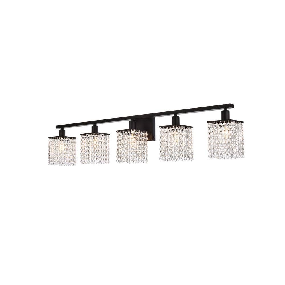 Alt View 2. Living District - Phineas 5 lights bath sconce in black with clear crystals - Black And Clear.