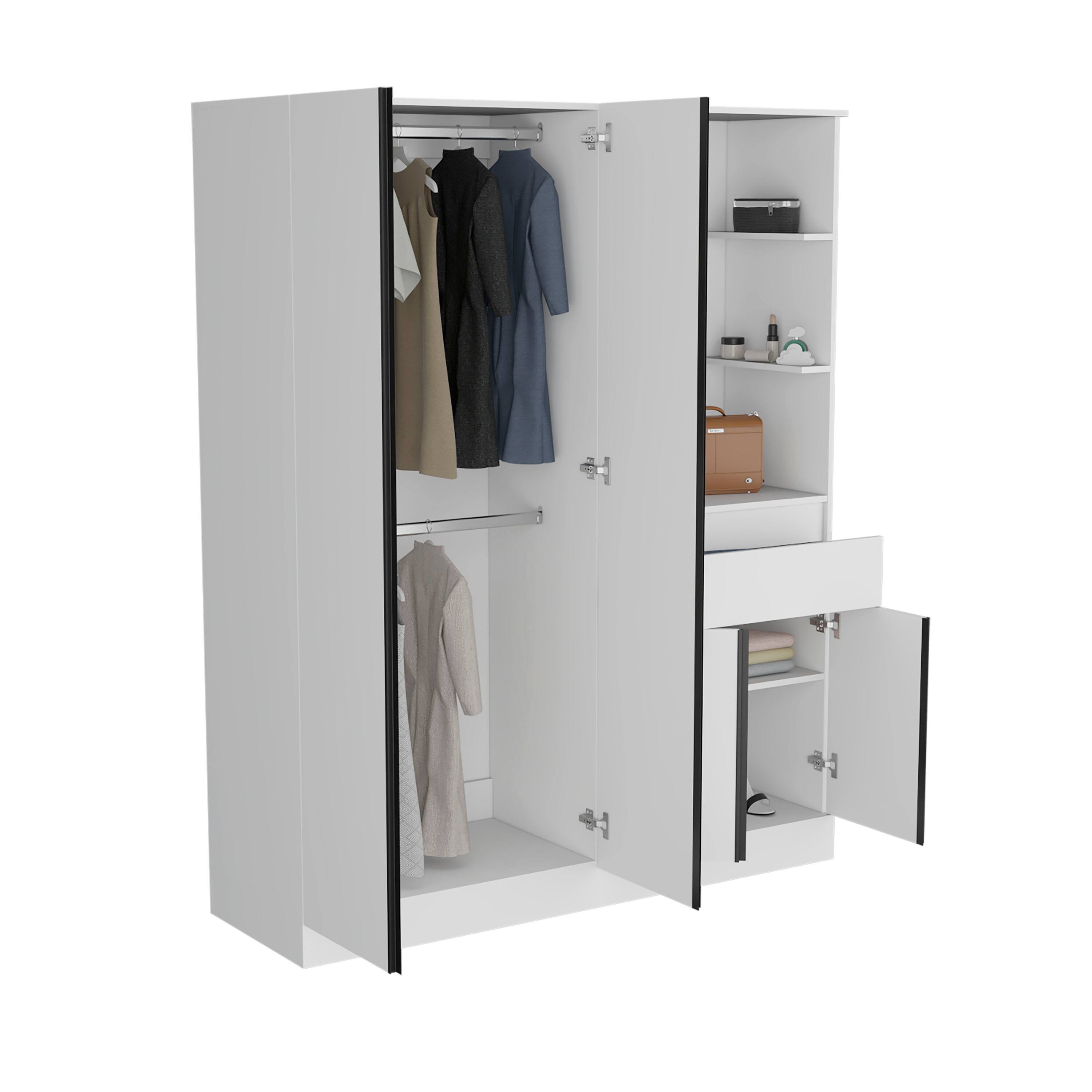 Alt View 2. TuHome - Kamelot Armoire With Double Doors, Hanging Rod And Interior Shelves - White.