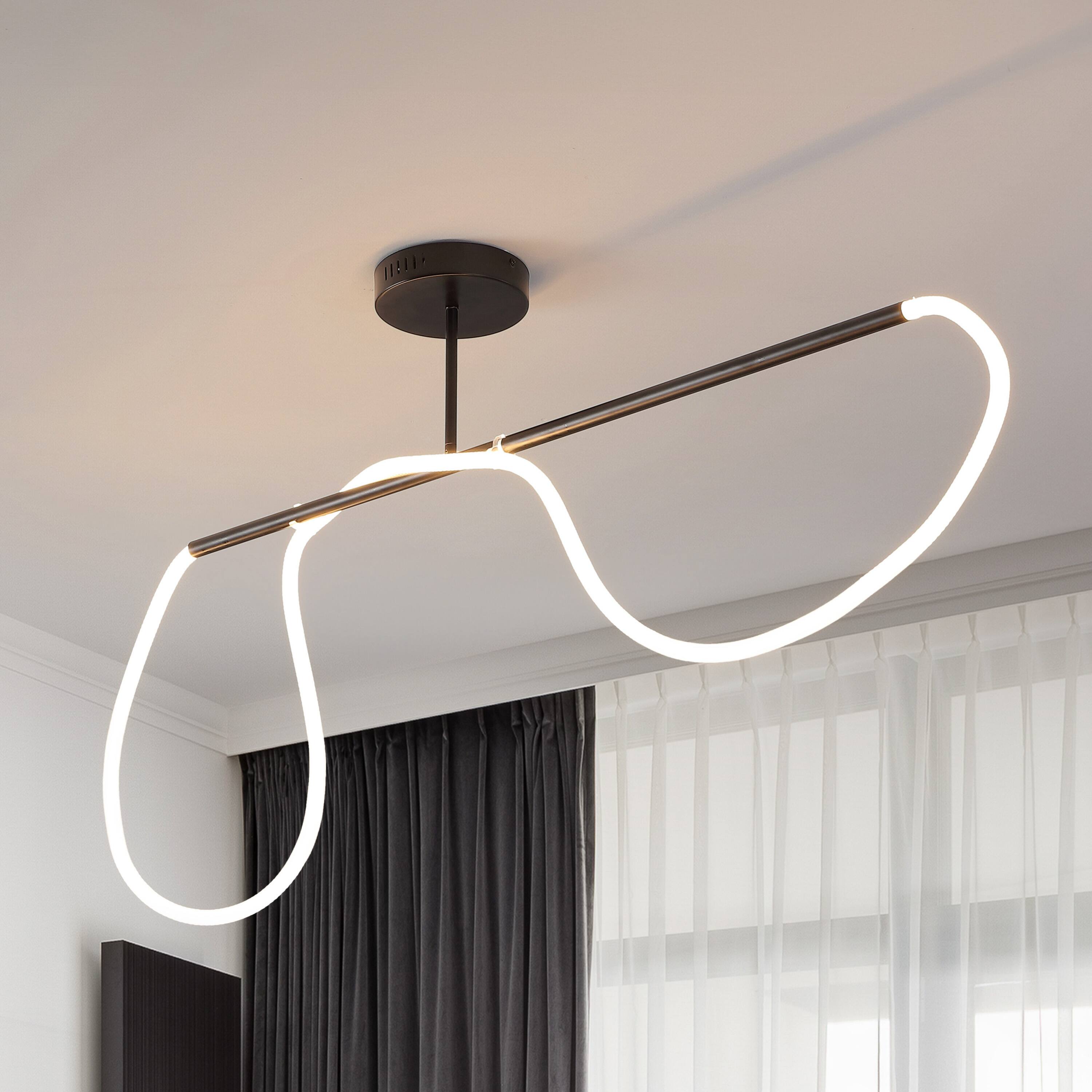 Alt View 1. Jonathan Y - Alessio 48" Contemporary Minimalist 360 Adjustable Silicone Neon Rope Dimmable Linear Integrated LED Flush Mount, Black - Black.