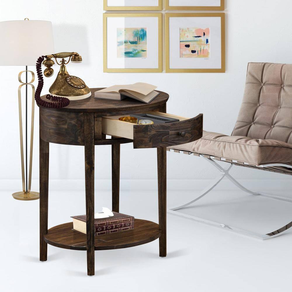 Alt View 3. East West Furniture - HI-07-ET Small End Table with 1 Wood Drawer, Stable and Sturdy Constructed - Distressed Jacobean Finish - Distressed Jacobean.