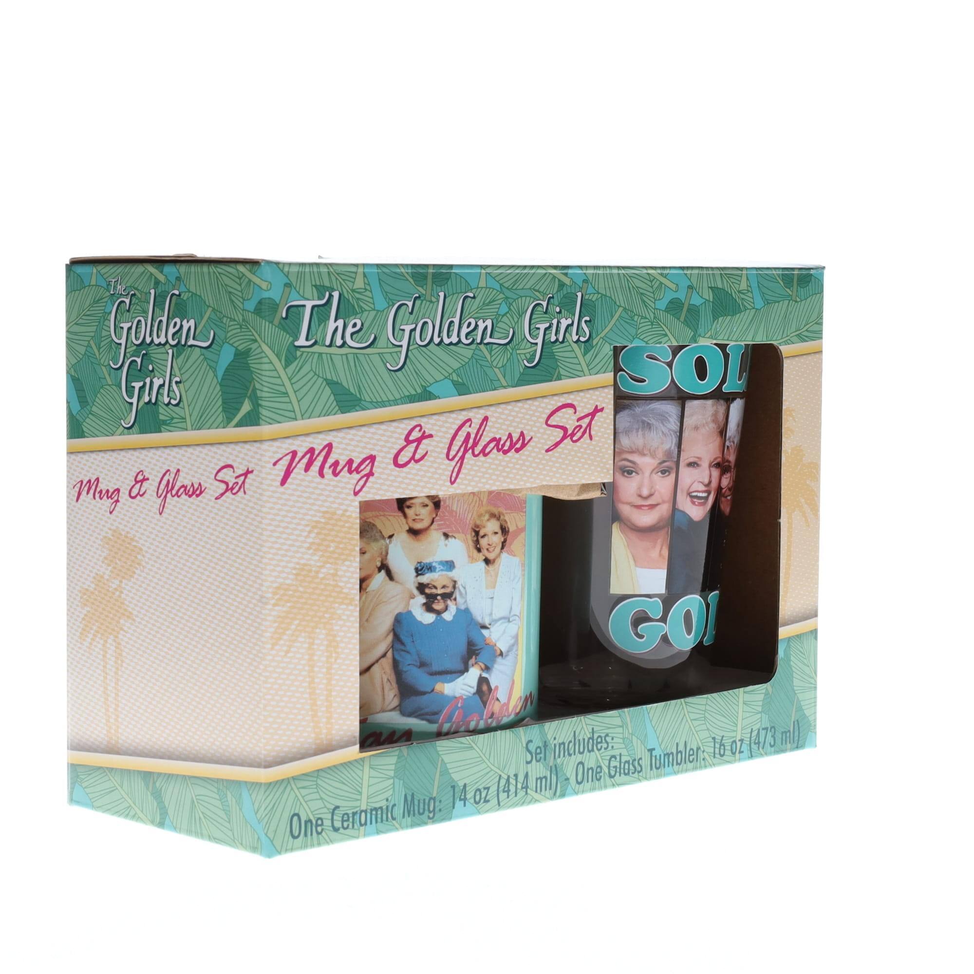 The Golden Girls Mug & Glass Set includes:

- One Ceramic Mug: 14 oz (414 ml)
- One Glass Tumbler: 16 oz (473 ml)