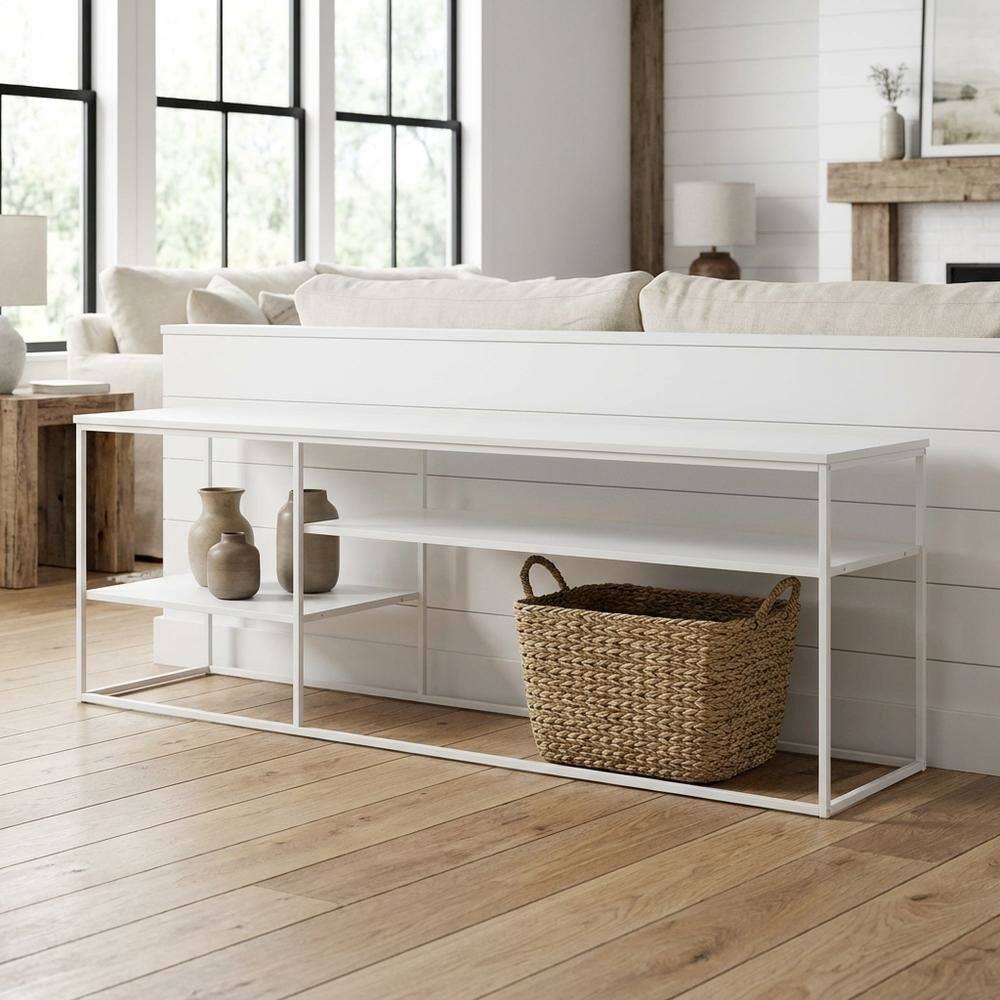 Alt View 1. FurniFact - Modern White TV Stand for 78 Inch TVs with Solid Wood Construction - White.