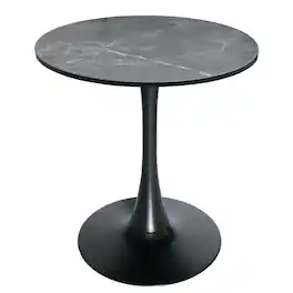 LeisureMod - Bristol 27" Round MDF/Sintered Stone Dining Table - Modern Scratch-Resistant Pedestal Kitchen Table - MDF - Black