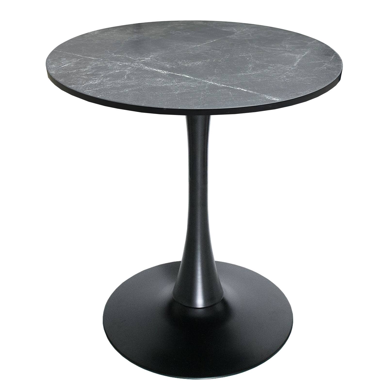 Front. LeisureMod - Bristol 27" Round MDF/Sintered Stone Dining Table - Modern Scratch-Resistant Pedestal Kitchen Table - MDF - Black.
