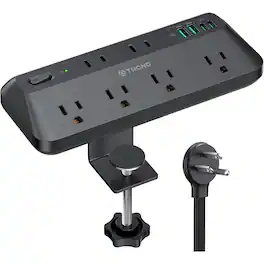 PARKER SLATER - Desk Clamp Power Strip with 7 Outlets, 20W USB-C, 1700J Surge Protector, 6FT Cord, Fits 1.97" Edge – - Black