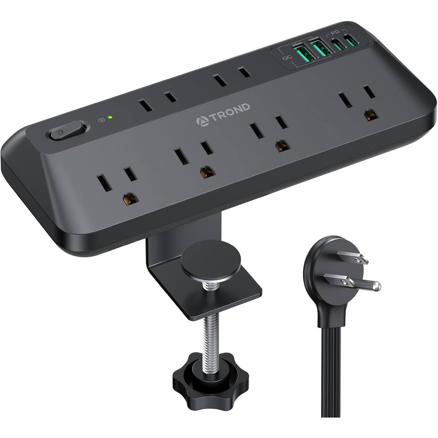 PARKER SLATER - Desk Clamp Power Strip with 7 Outlets, 20W USB-C, 1700J Surge Protector, 6FT Cord, Fits 1.97" Edge – - Black