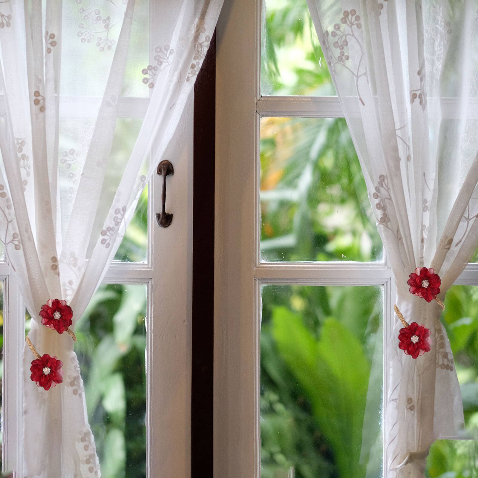 Alt View 6. Unique Bargains - Premium 2pcs Flower Curtain Tiebacks with Buckle Decorative Holders for Home Office Thin Sheer Window Curtains - Cyan.