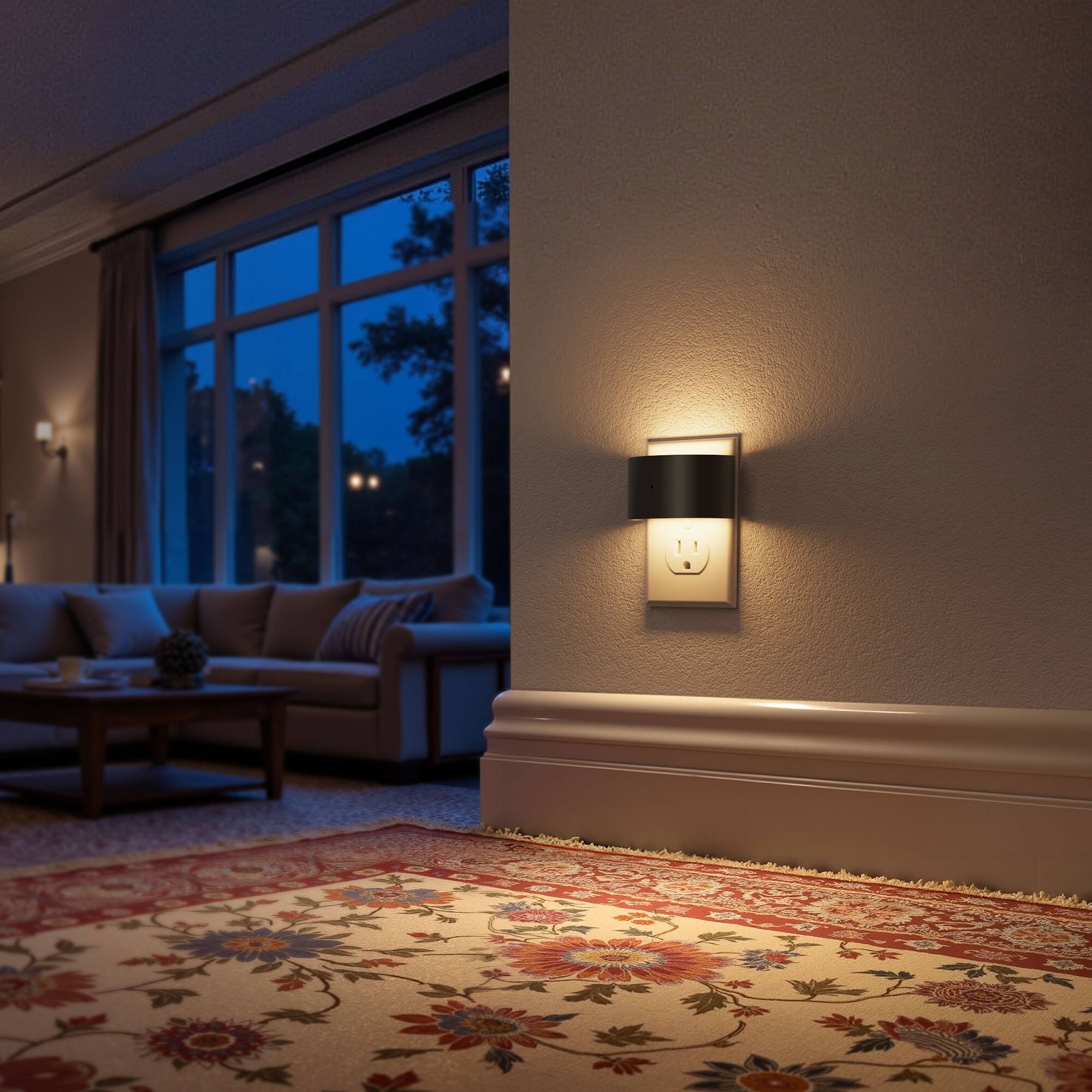 Left. Jandcase - JANDCASE 4-Pack 0.5W Plug-in Night Light, 3000K Warm Glow,Up/Down Light, Non-, Dusk-to-Dawn Sensor - Black.