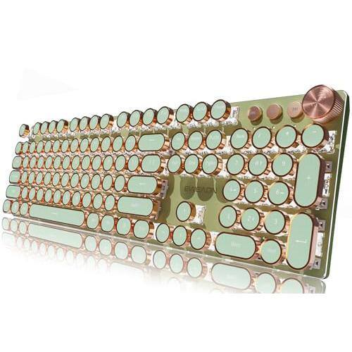Front. Cedar Assembly - Eweadn Typewriter Style Mechanical Gaming Wired Keyboards Backlit Led Media Control Knob Computer Pink For - Green.