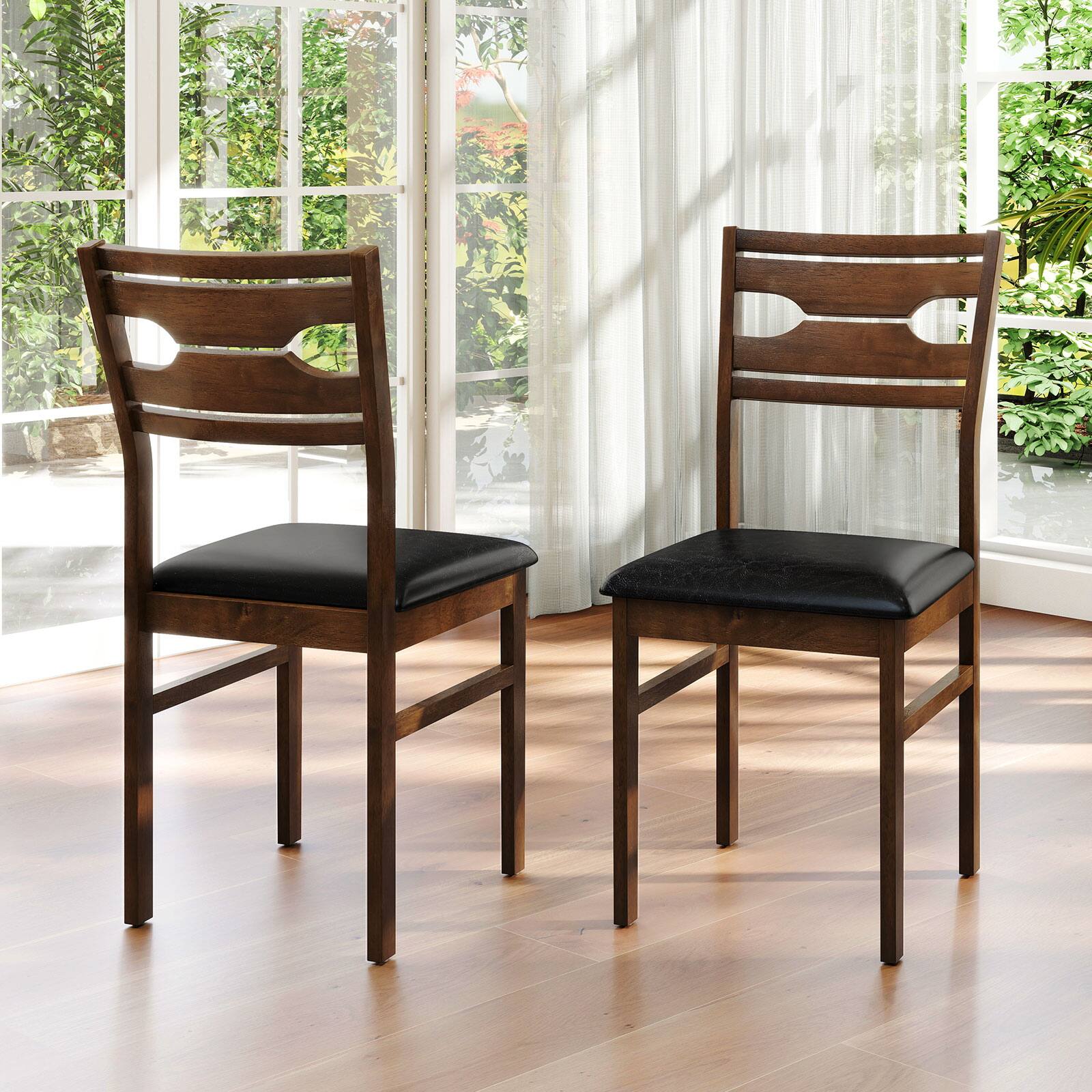 Alt View 3. Gymax - Gymax Dining Chair Set of 4 w/ Rubber Wood Frame Padded Seat Curved Backrest - Brown.