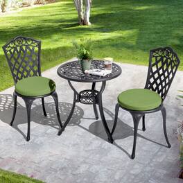 Nuu Garden - Patio 3-Piece Cast Aluminum Bistro Set with Cushions, Umbrella Hole - Black and Green
