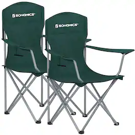 Songmics Home - Set of 2 Folding Camping Chairs, Comfortable, Heavy Duty Structure, Max. Load Capacity 330 lb, Outdoor Chair - Dark Green