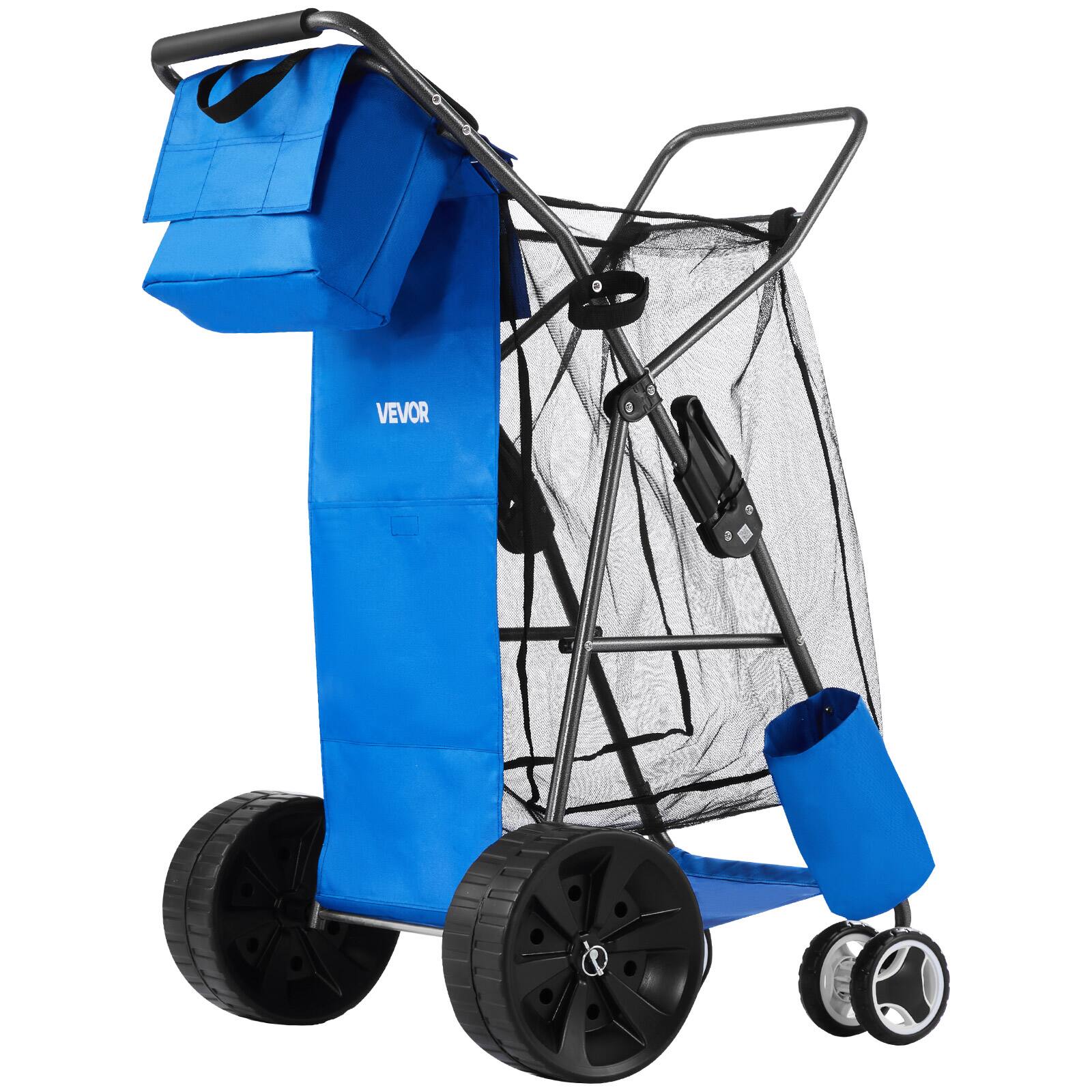 Alt View 5. VEVOR - Beach Cart with Large Wheels for Sand, 165 lbs Load Capacity, Heavy Duty Folding Beach Wagon with 10" Solid Wheels - Dark Gray, Blue, Black.