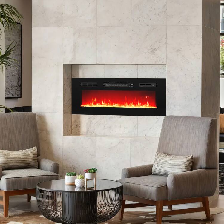 Left. SlickBlue - Electric Recessed Fireplace Heater with LED Lighting and Remote Control - Black.