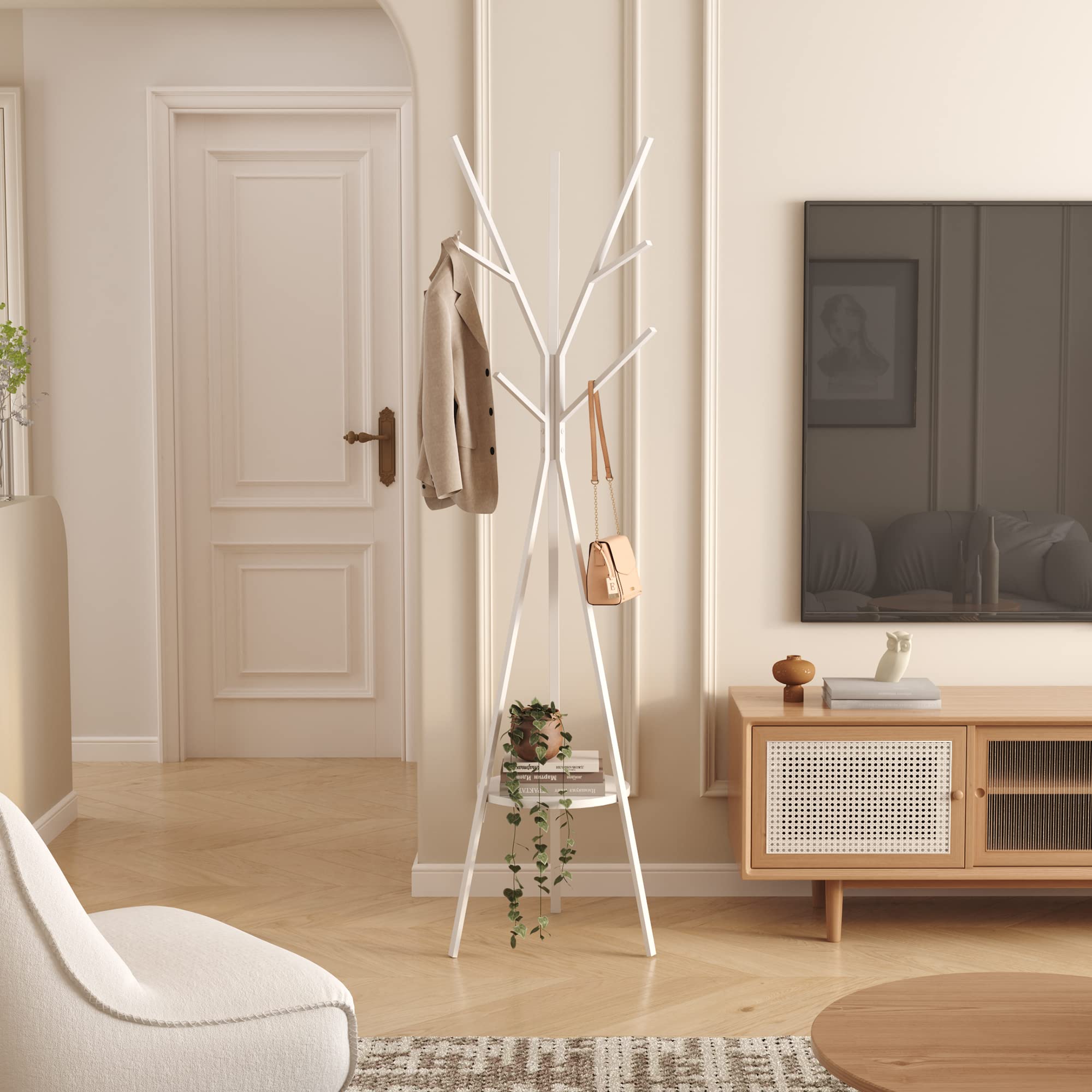 Back. Hirose Alice - Coat Rack Hat Stand Free Standing Display Hall Tree Metal Hanger Garment Storage Holder With 9 Hooks For - Pink.