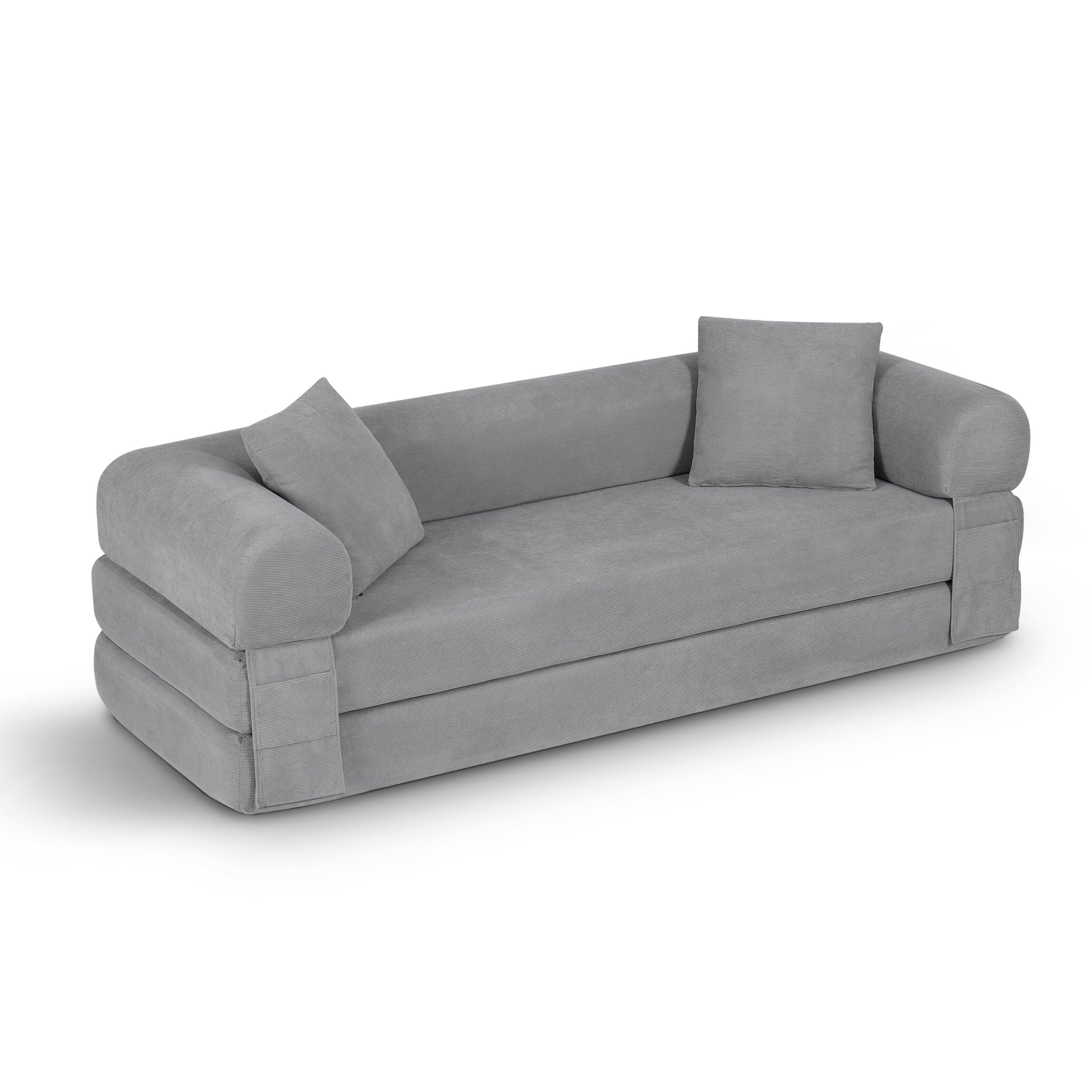 Angle. Loheer - Loheer Queen Sleeper Sofa Bed, 80 Inch Corduroy Convertible Fold Out Couch with Storage, Boneless Couch in a Box - Light Gray.