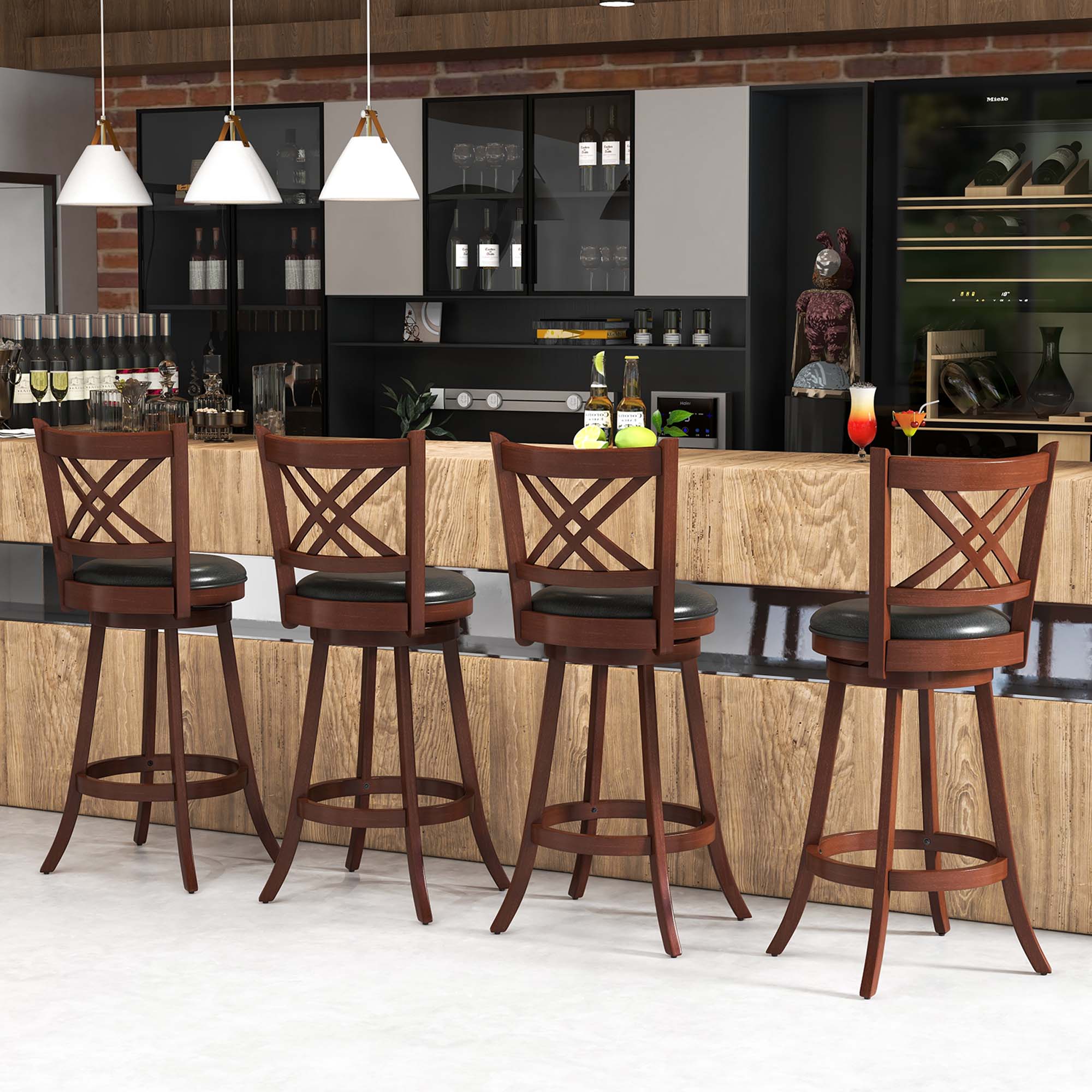 Alt View 3. Costway - 29" Swivel Bar Stools Set of 2 Upholstered Counter Stools with Cushion & Footrests - Black/Brown.