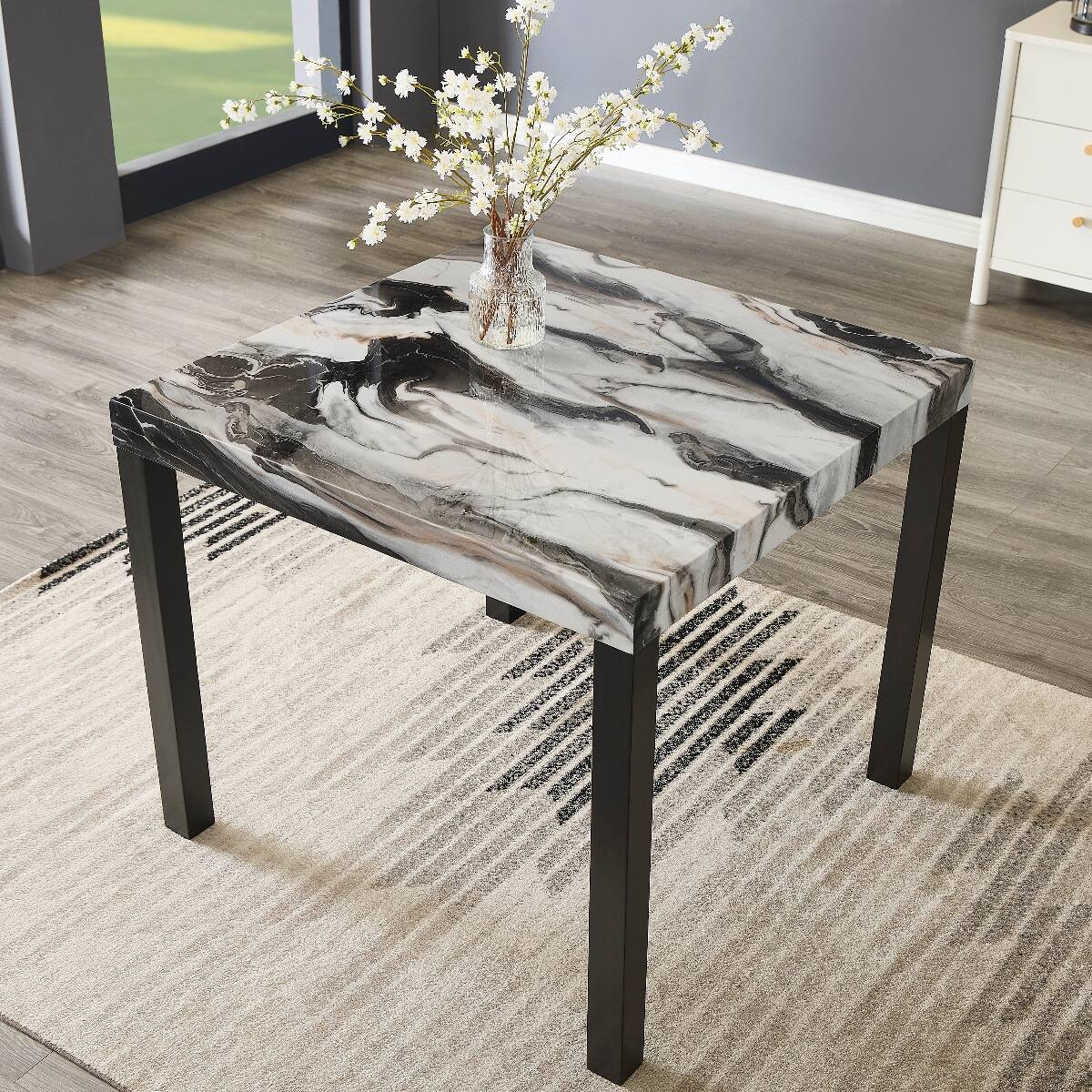 Angle. Loheer - Loheer Counter Height Dining Table with Faux Marble Tabletop, Square Table for Four - Off White.