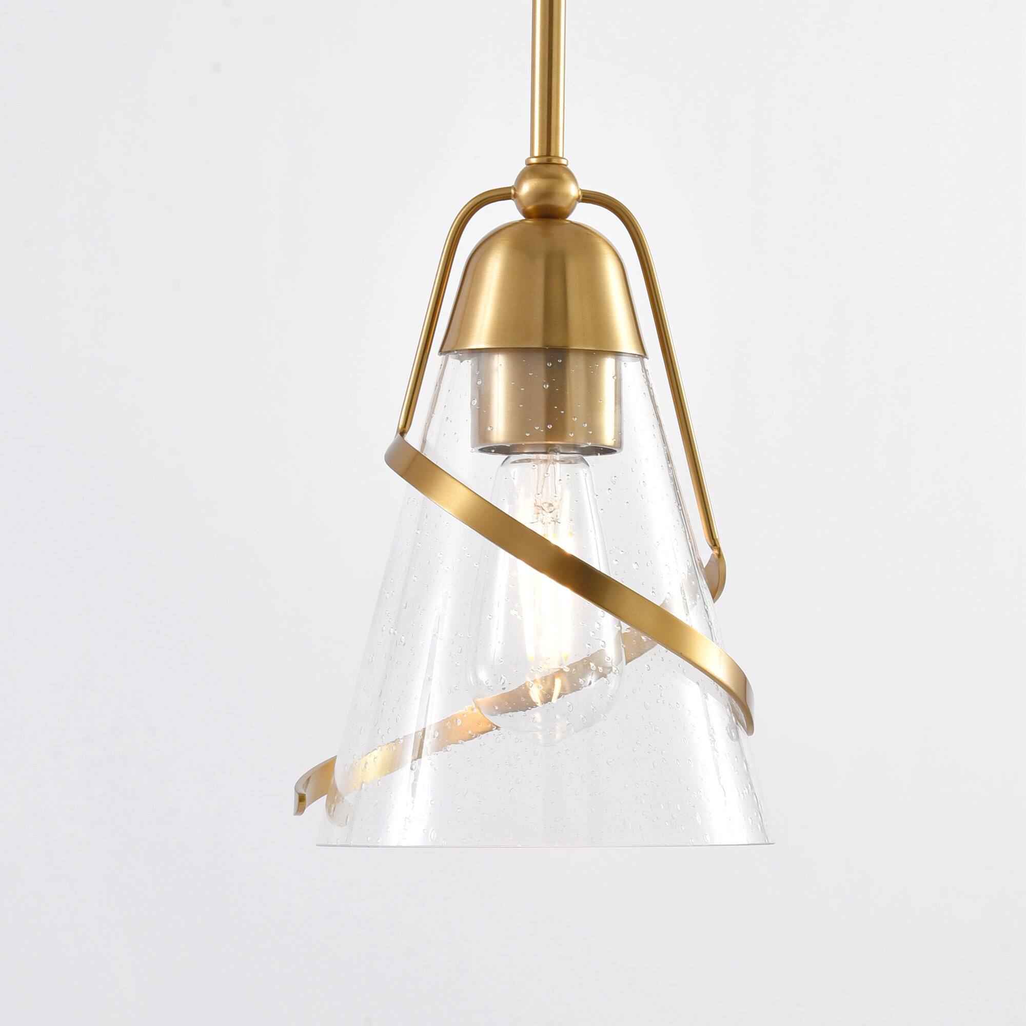 Alt View 6. Parrot Uncle - 7" Modern Gold Pendant Light with Seed Glass Shade - Gold.