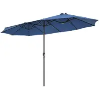 Costway - 15FT Patio Double-Sided Umbrella Crank Outdoor Garden Market Sun Shade - Navy - Front_Zoom