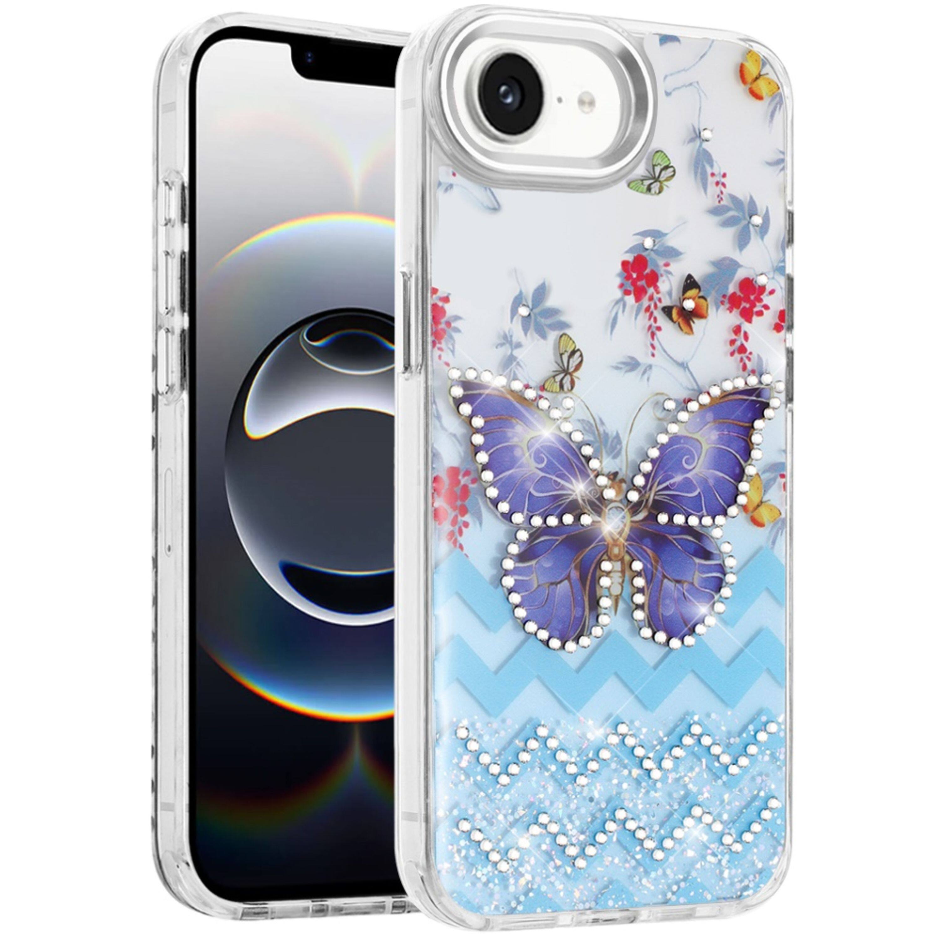 Left. Kitcheniva - Elegant Epoxy Crystal Jewel Decorative Case With Tempered Glass For iPhone 16e/17e D - Multicolor.