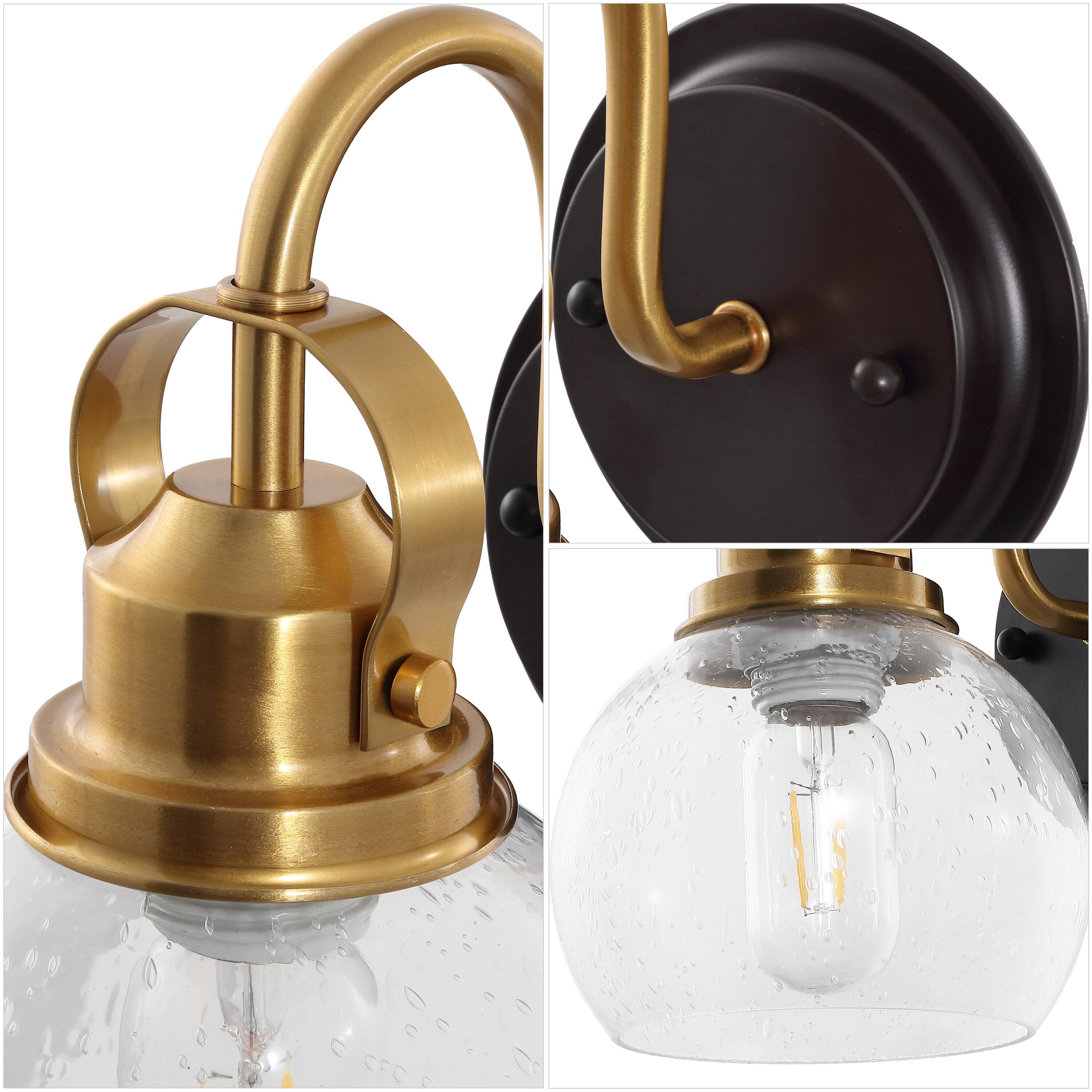 Alt View 4. Jonathan Y - Shirley 6" 1-Light Farmhouse Metal LED Vanity Light with Seeded Glass Globe Shade, Brass Gold/Oil Rubbed Bronze - Brass Gold/Oil Rubbed Bronze.