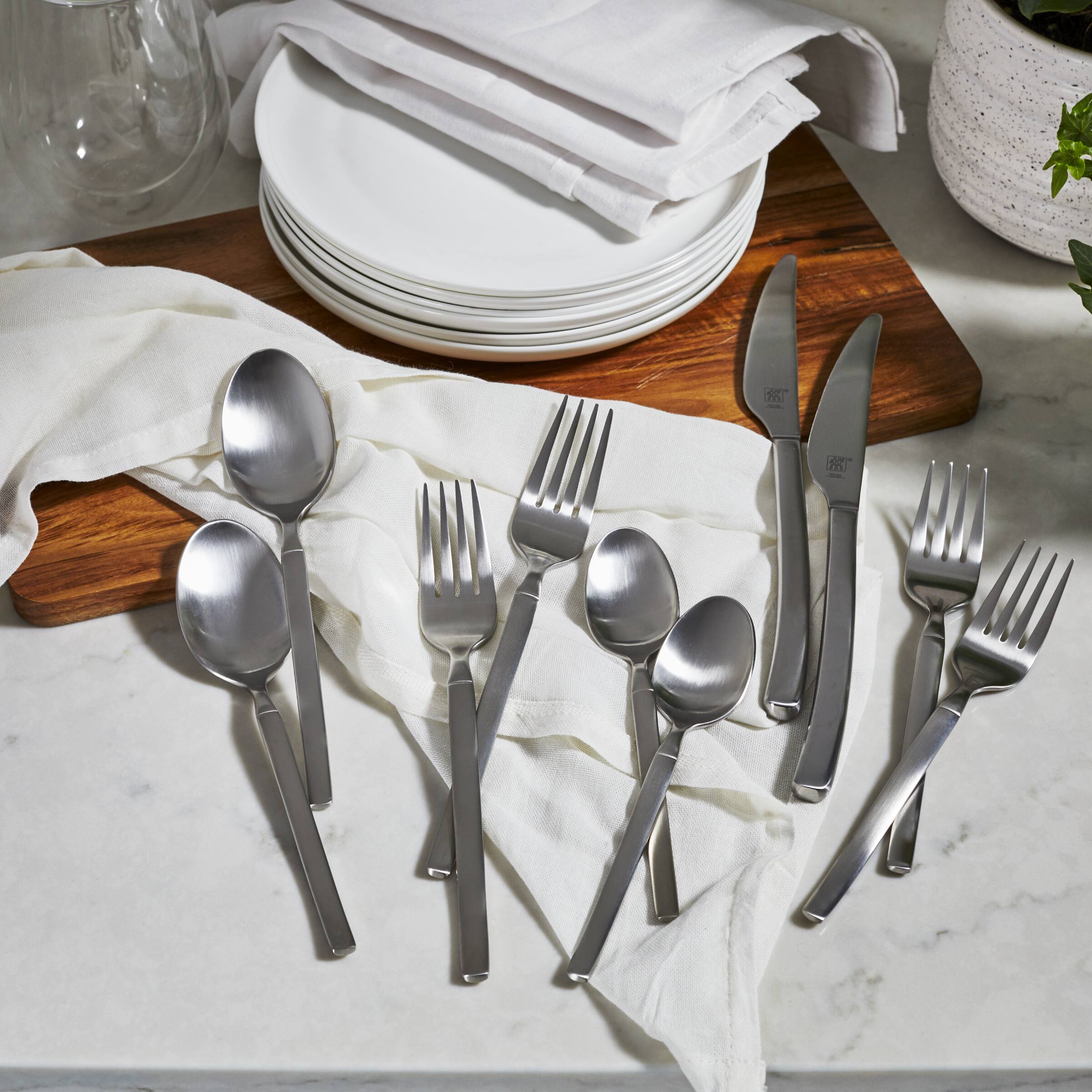 Alt View 4. ZWILLING - ZWILLING Satin Opus 45-Pc Stainless Steel Flatware Set , Dishwasher Safe, Service for 8, Matte Finish (not polished) - Stainless Steel.