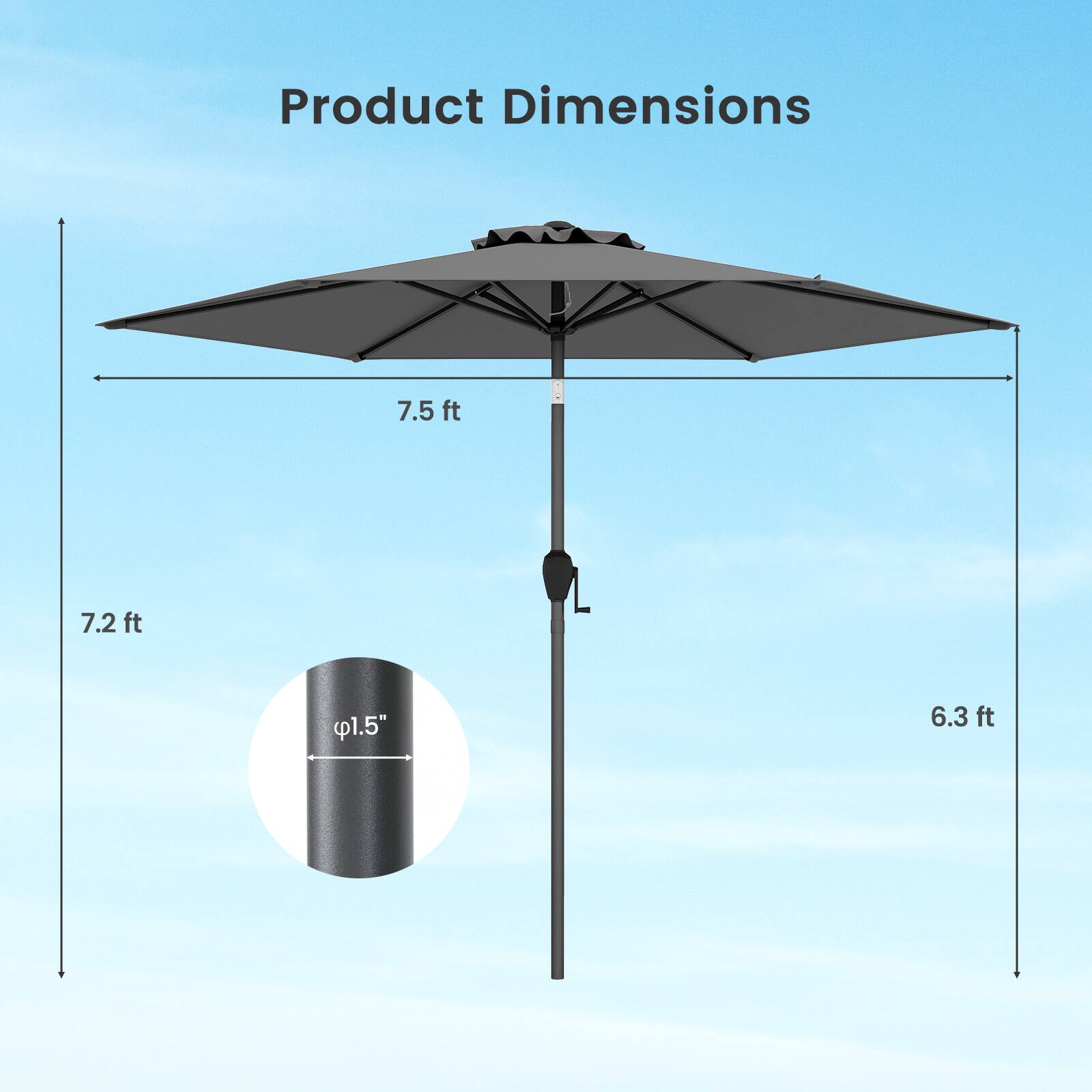 Product Dimensions: 7.5 ft, 7.2 ft, 1.5", 6.3 ft
