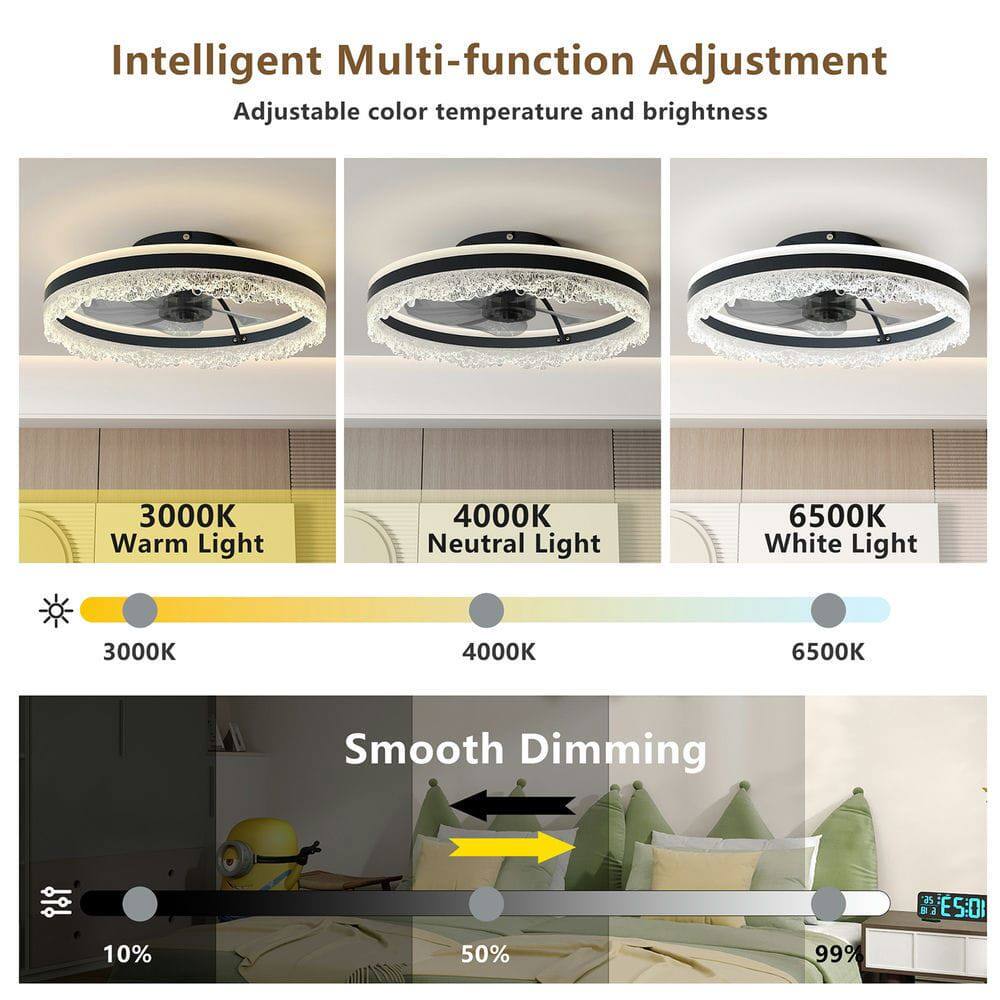 Intelligent Multi-function Adjustment  
Adjustable color temperature and brightness  

3000K Warm Light  
4000K Neutral Light  
6500K White Light  

Smooth Dimming  
10%  
50%  
99%