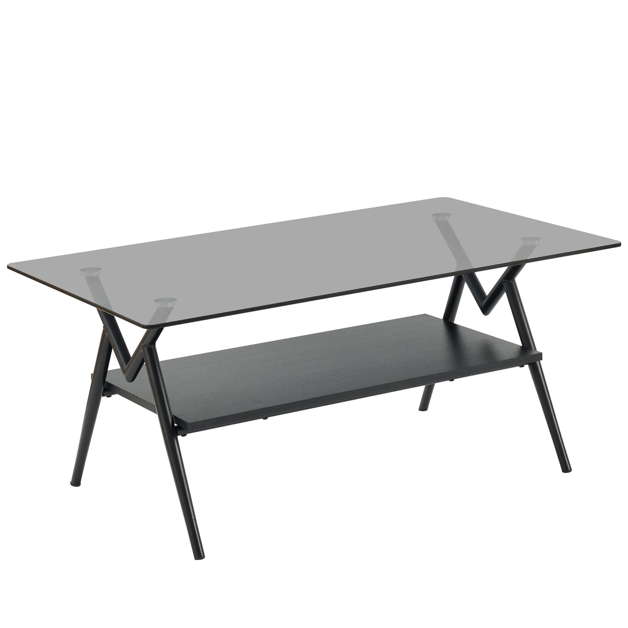 Front. Ecooso - Rectangle Coffee Table with Tempered Glass top and Black MDF Shelf, Modern Table for Living Room, Gray Glass - Gray.